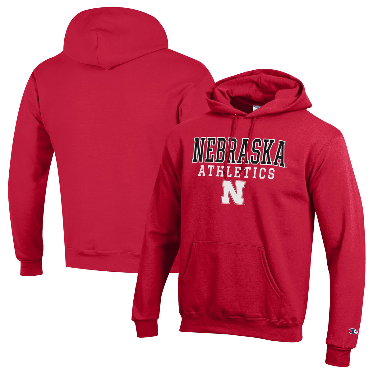 Men's Champion  Scarlet Nebraska Huskers Athletics Logo Stack Pullover Hoodie