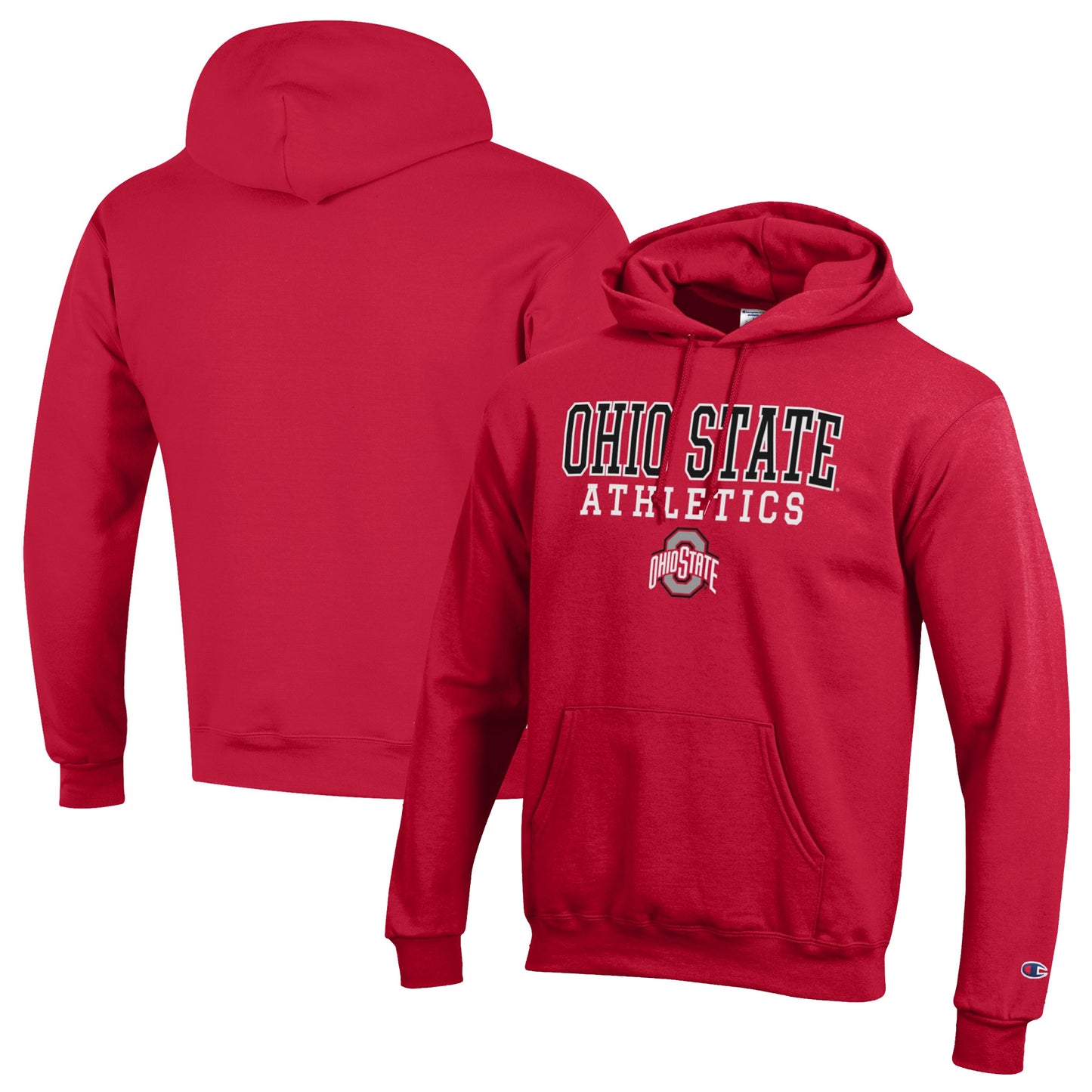 Men's Champion  Scarlet Ohio State Buckeyes Athletics Logo Stack Pullover Hoodie