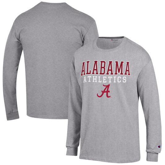 Men's Champion  Gray Alabama Crimson Tide Athletics Logo Stack Long Sleeve T-Shirt