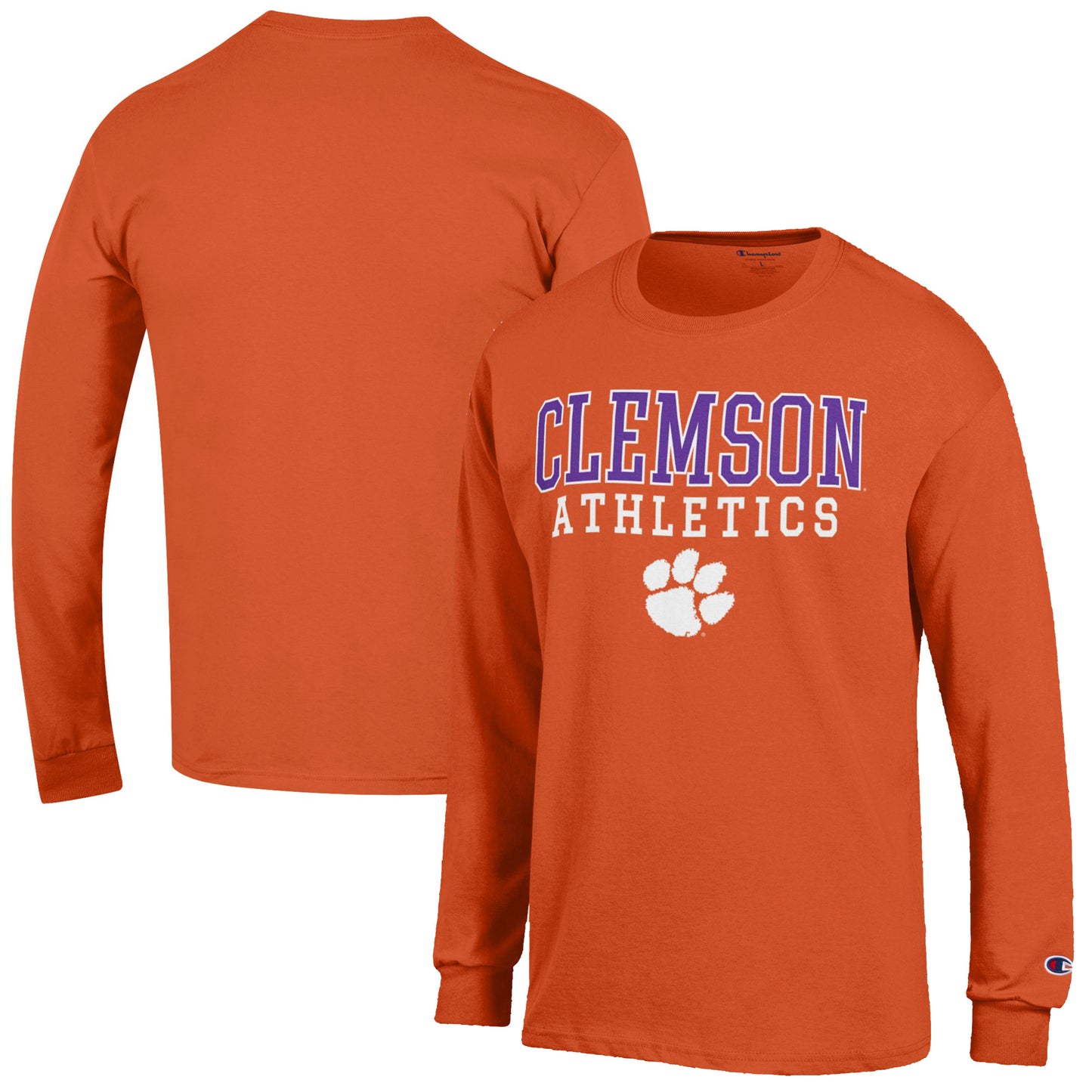 Men's Champion  Orange Clemson Tigers Athletics Logo Stack Long Sleeve T-Shirt