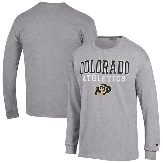 Men's Champion  Gray Colorado Buffaloes Athletics Logo Stack Long Sleeve T-Shirt