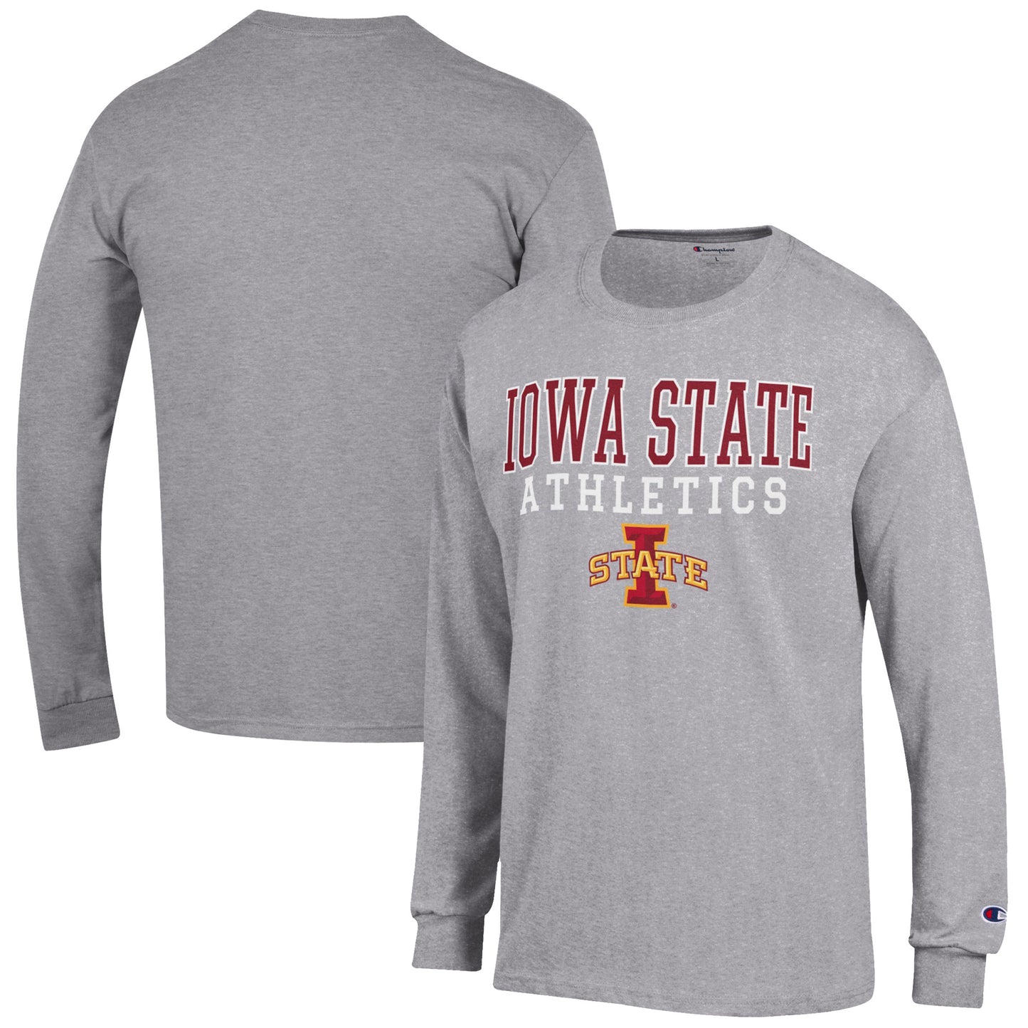 Men's Champion  Gray Iowa State Cyclones Athletics Logo Stack Long Sleeve T-Shirt