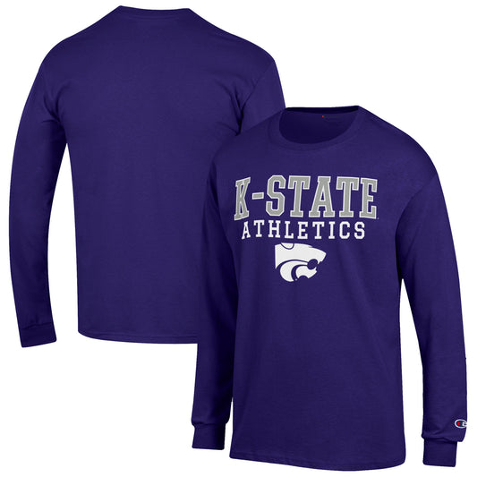 Men's Champion  Purple Kansas State Wildcats Athletics Logo Stack Long Sleeve T-Shirt