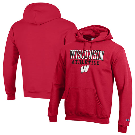 Men's Champion  Red Wisconsin Badgers Athletics Logo Stack Pullover Hoodie