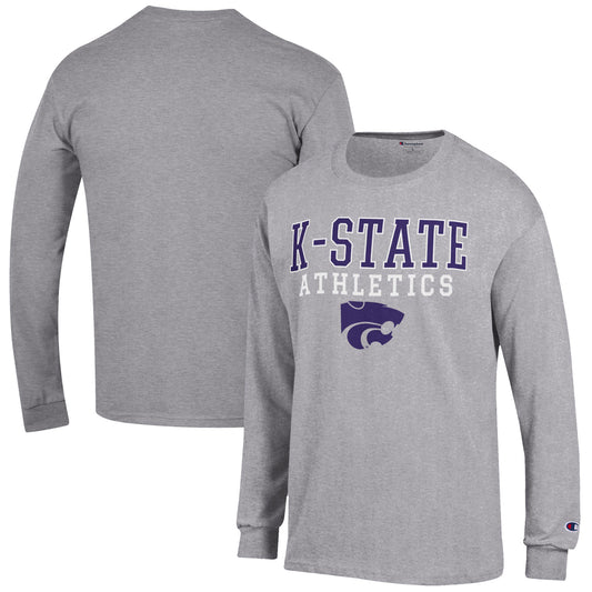 Men's Champion  Gray Kansas State Wildcats Athletics Logo Stack Long Sleeve T-Shirt