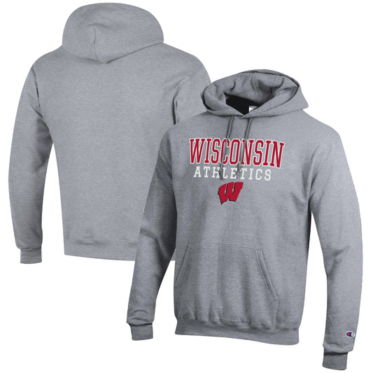 Men's Champion  Gray Wisconsin Badgers Athletics Logo Stack Pullover Hoodie