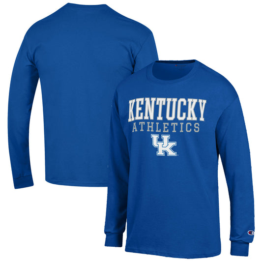 Men's Champion  Royal Kentucky Wildcats Athletics Logo Stack Long Sleeve T-Shirt