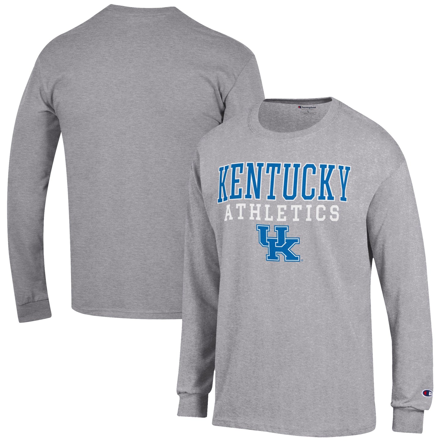 Men's Champion  Gray Kentucky Wildcats Athletics Logo Stack Long Sleeve T-Shirt