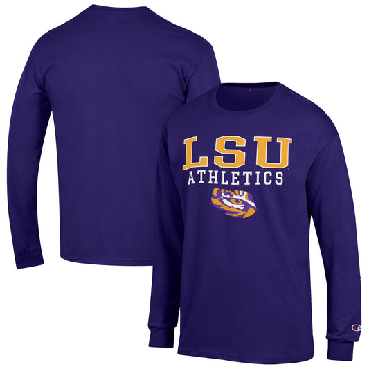 Men's Champion  Purple LSU Tigers Athletics Logo Stack Long Sleeve T-Shirt