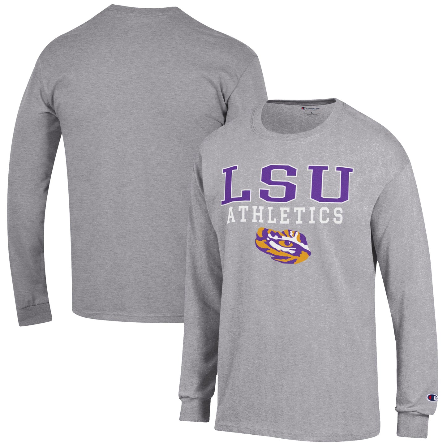 Men's Champion  Gray LSU Tigers Athletics Logo Stack Long Sleeve T-Shirt