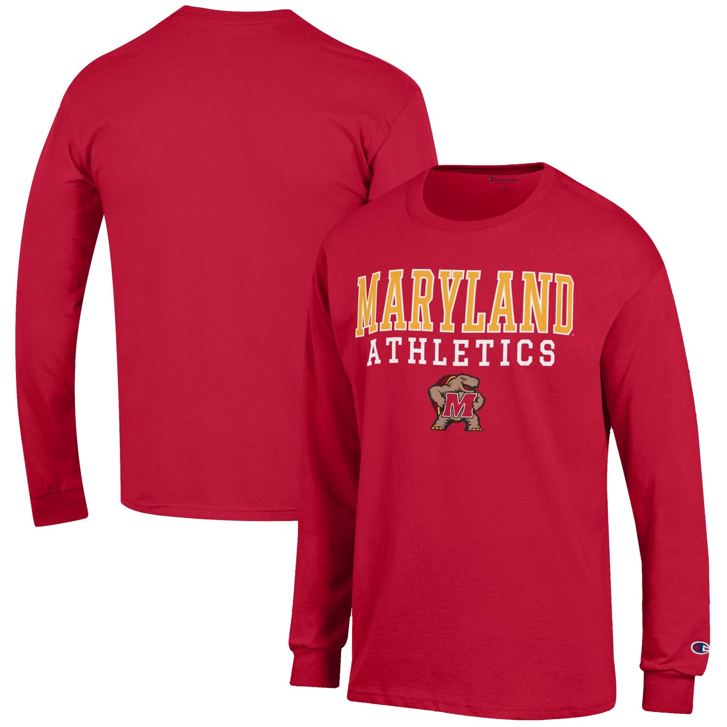 Men's Champion  Red Maryland Terrapins Athletics Logo Stack Long Sleeve T-Shirt