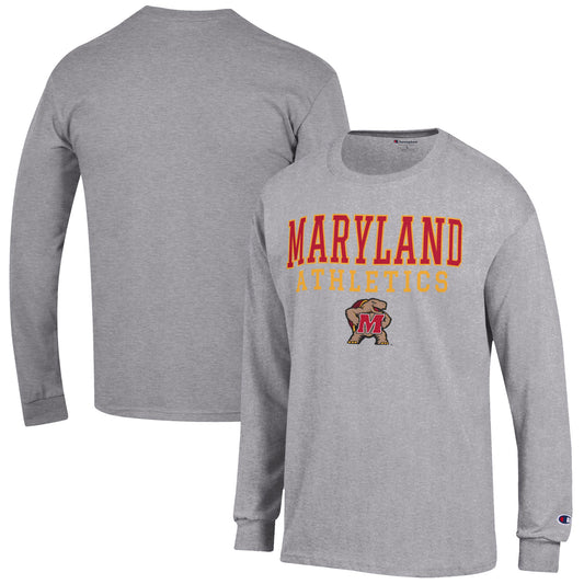 Men's Champion  Gray Maryland Terrapins Athletics Logo Stack Long Sleeve T-Shirt