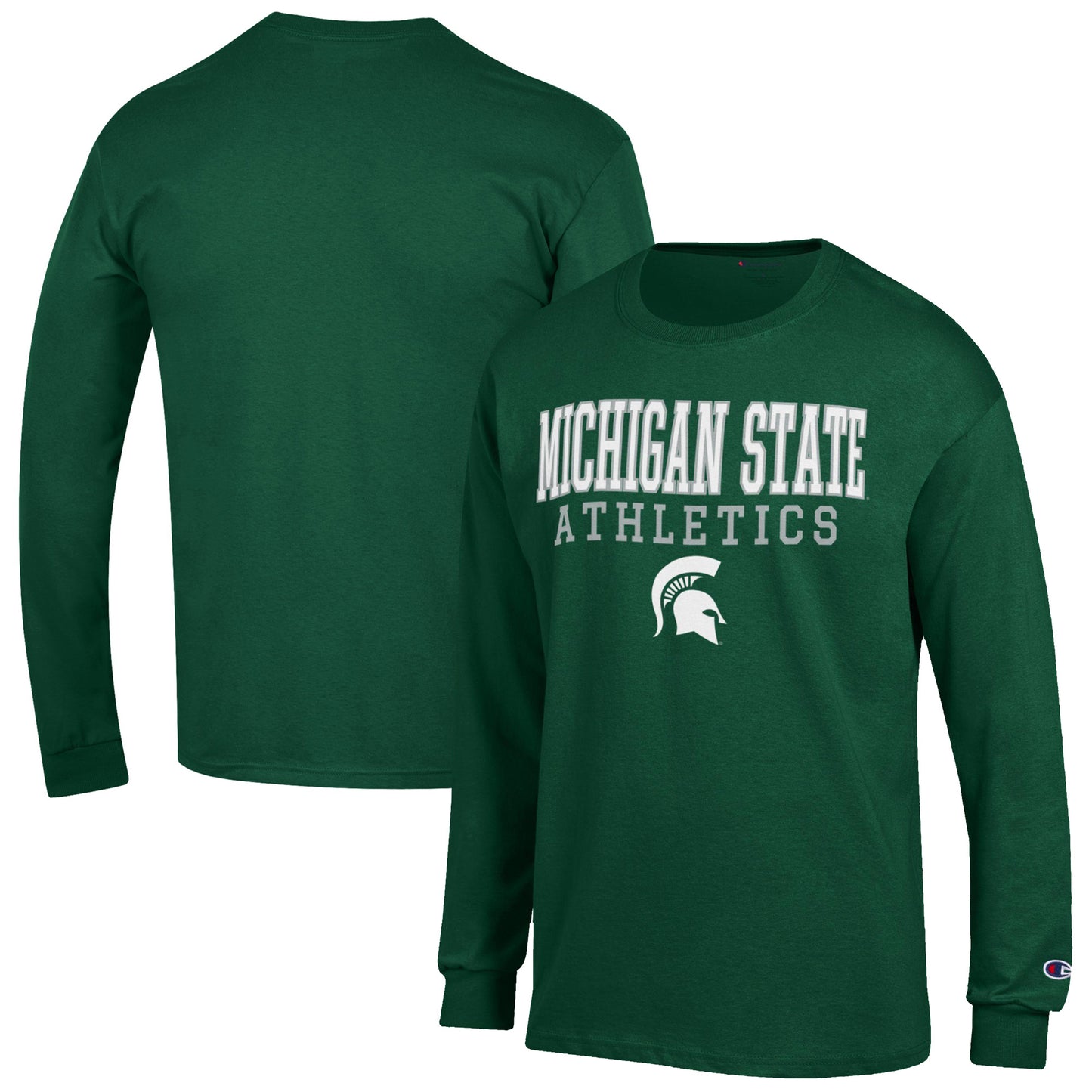 Men's Champion  Green Michigan State Spartans Athletics Logo Stack Long Sleeve T-Shirt