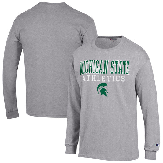 Men's Champion  Gray Michigan State Spartans Athletics Logo Stack Long Sleeve T-Shirt