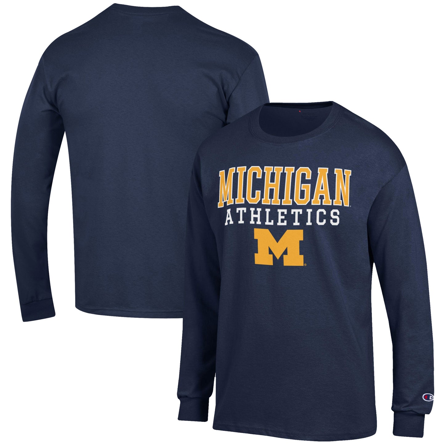 Men's Champion  Navy Michigan Wolverines Athletics Logo Stack Long Sleeve T-Shirt