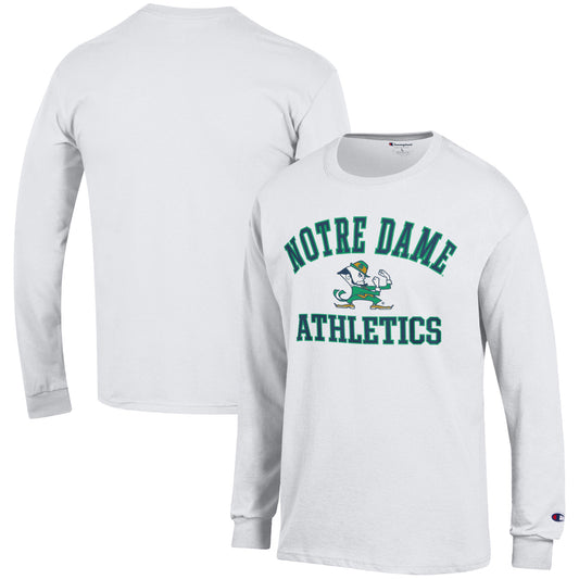 Men's Champion  White Notre Dame Fighting Irish Athletics Logo Stack Long Sleeve T-Shirt