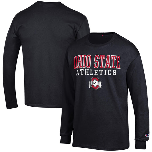 Men's Champion  Black Ohio State Buckeyes Athletics Logo Stack Long Sleeve T-Shirt