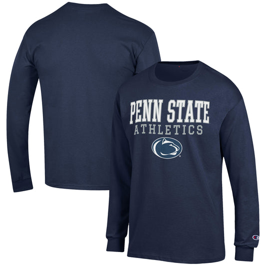 Men's Champion  Navy Penn State Nittany Lions Athletics Logo Stack Long Sleeve T-Shirt