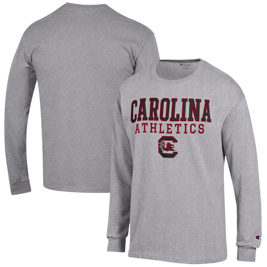 Men's Champion  Gray South Carolina Gamecocks Athletics Logo Stack Long Sleeve T-Shirt