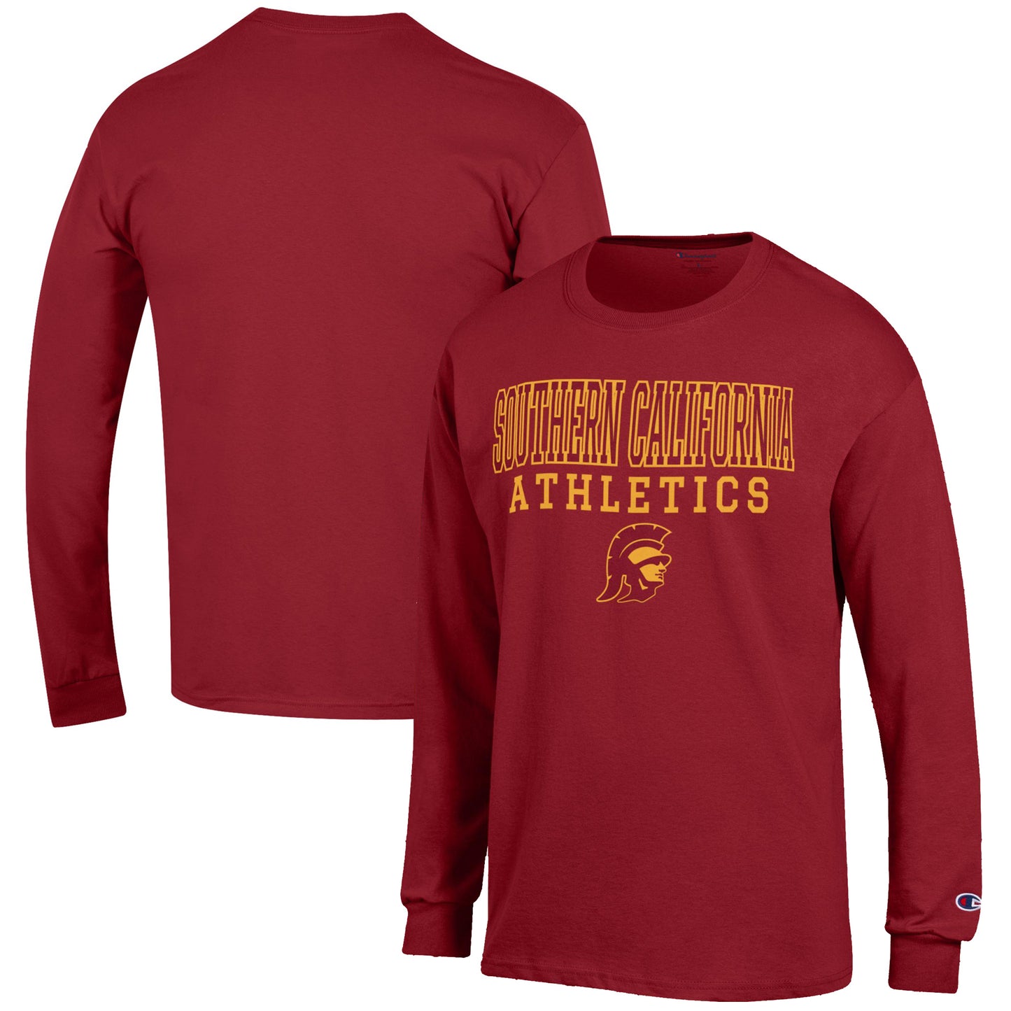 Men's Champion  Cardinal USC Trojans Athletics Logo Stack Long Sleeve T-Shirt