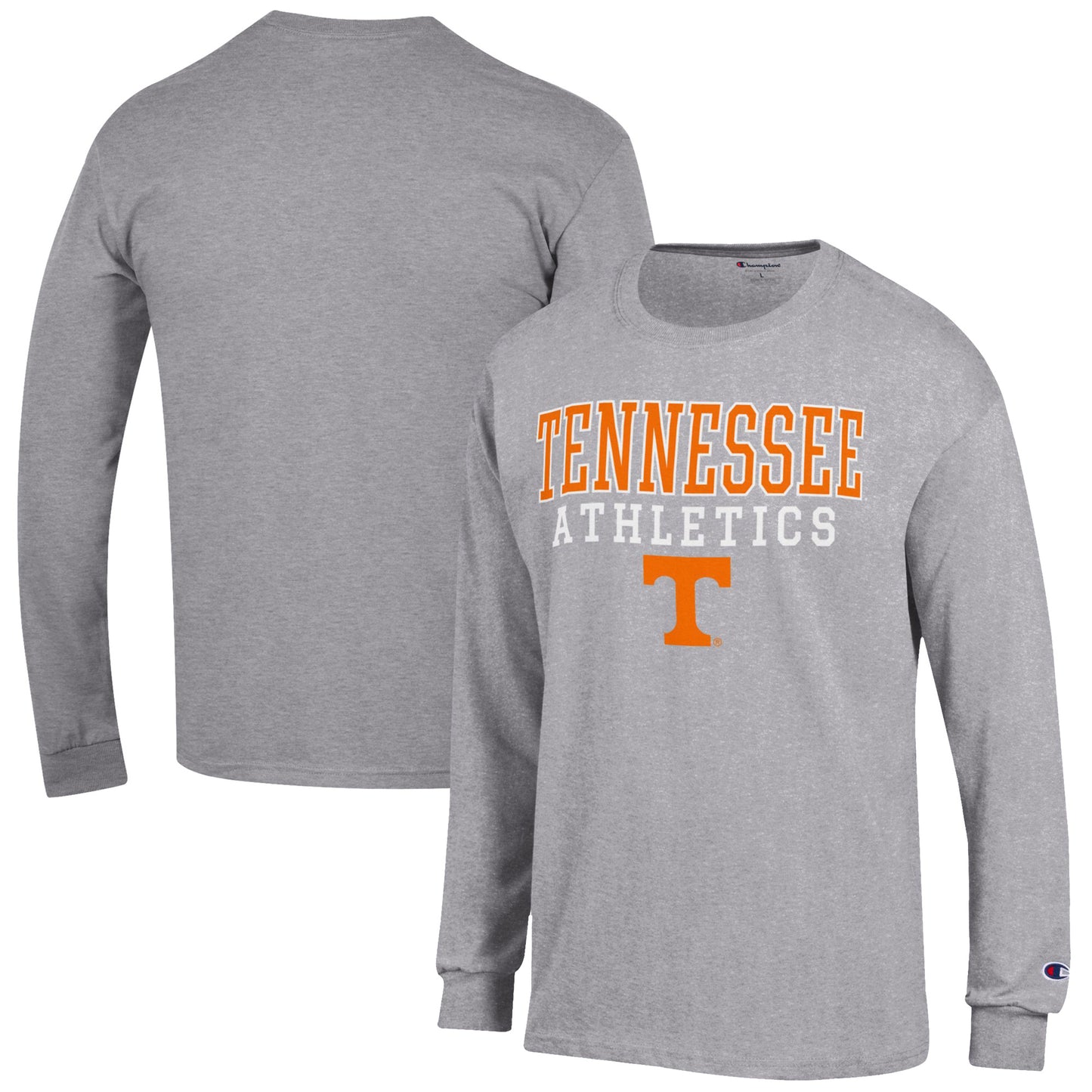 Men's Champion  Heather Gray Tennessee Volunteers Athletics Logo Stack Long Sleeve T-Shirt