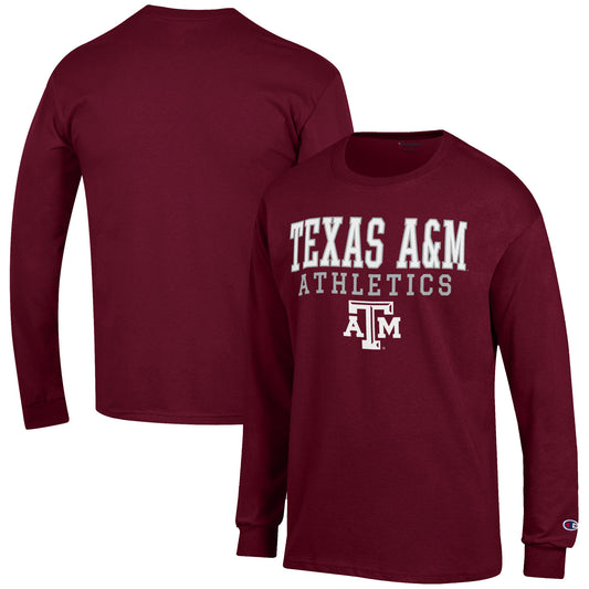 Men's Champion  Maroon Texas A&M Aggies Athletics Logo Stack Long Sleeve T-Shirt