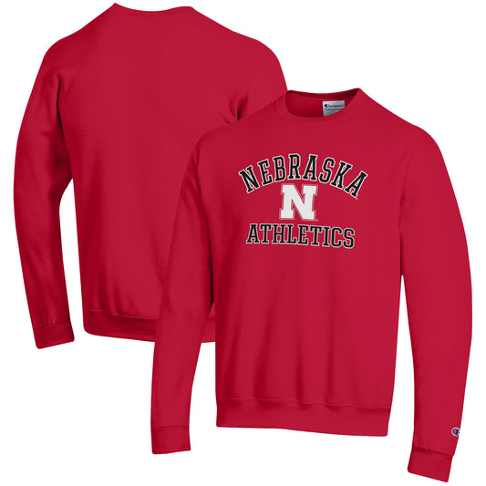 Men's Champion  Scarlet Nebraska Huskers Athletics Logo Pullover Sweatshirt