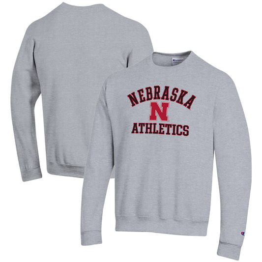 Men's Champion  Gray Nebraska Huskers Athletics Logo Pullover Sweatshirt