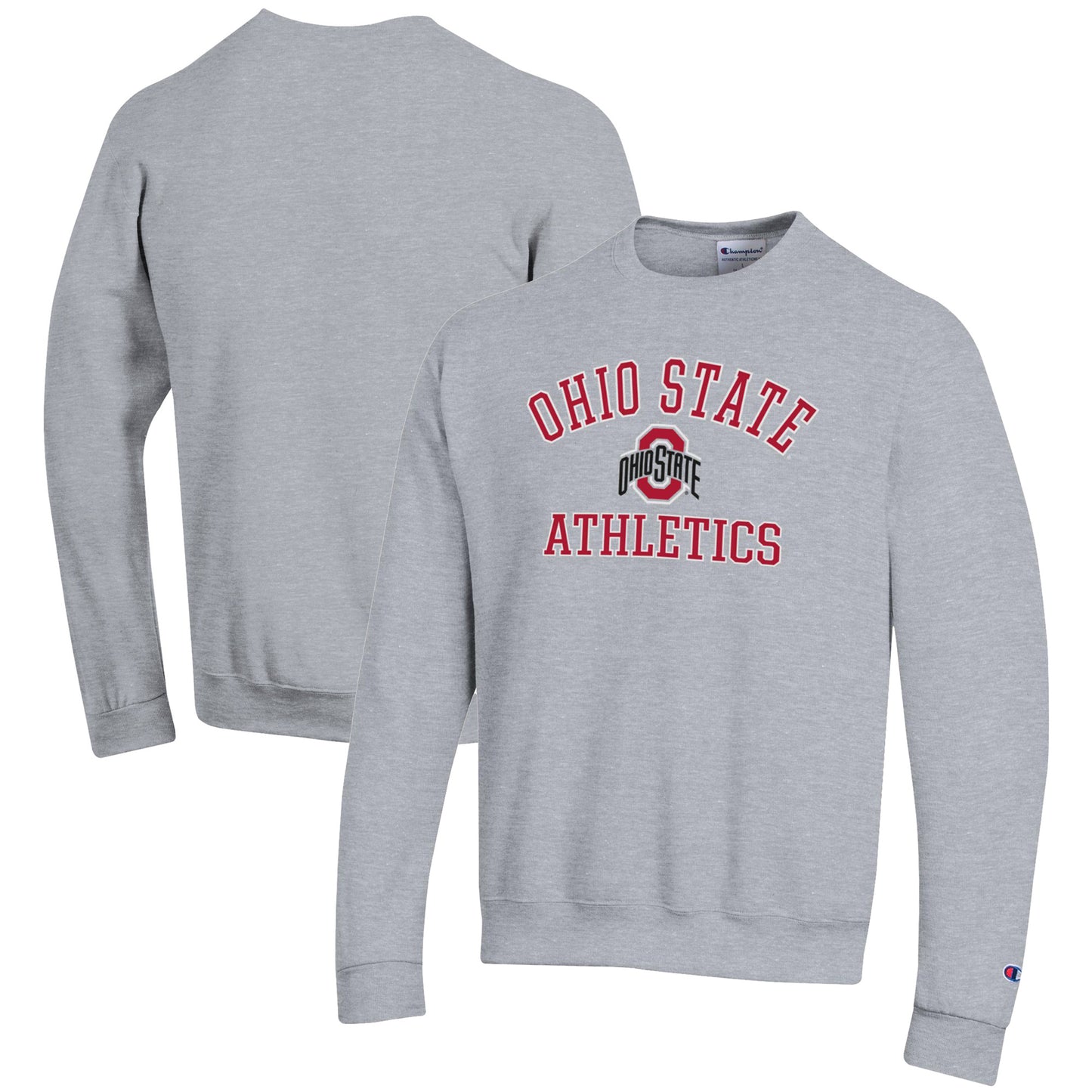 Men's Champion  Gray Ohio State Buckeyes Athletics Logo Pullover Sweatshirt