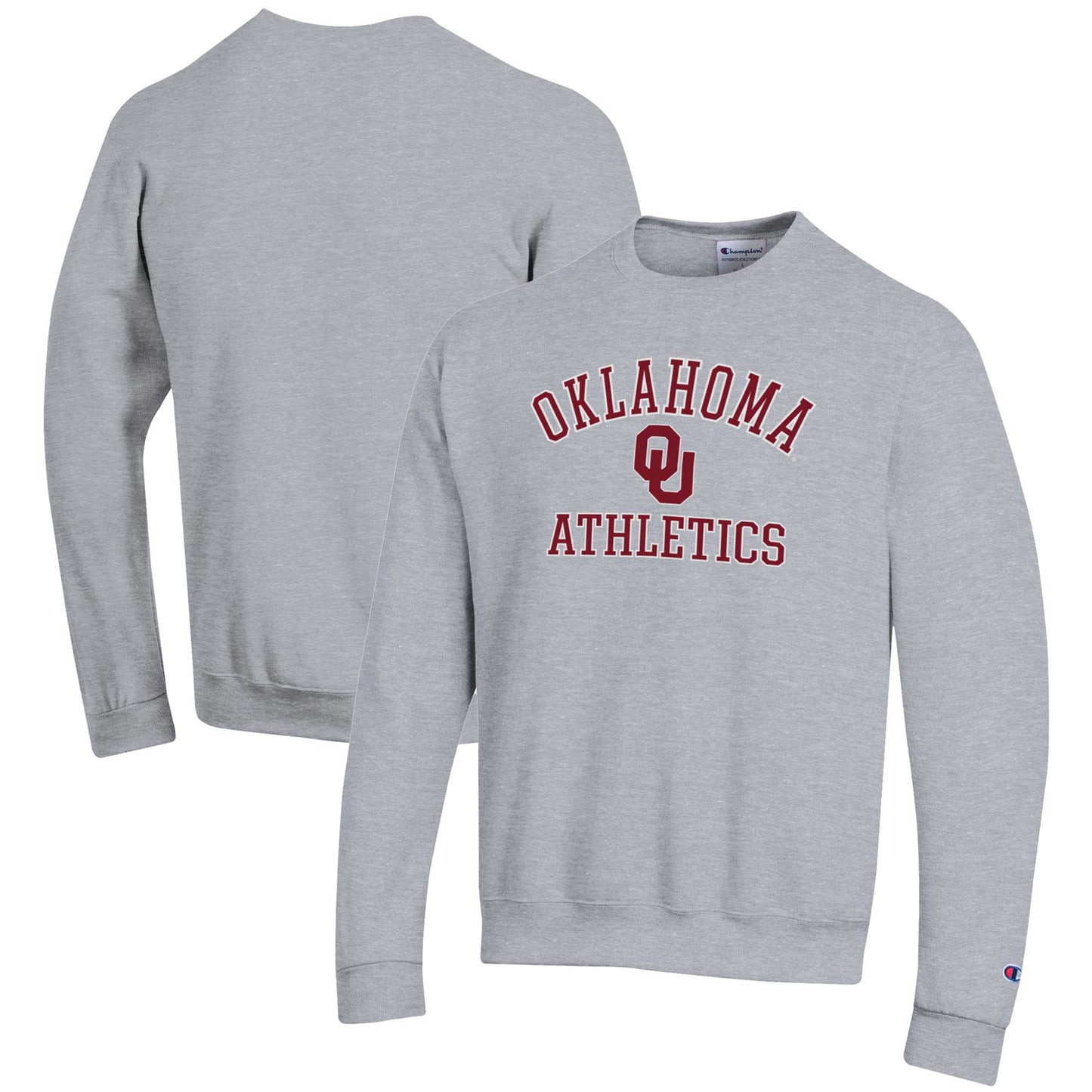 Men's Champion  Gray Oklahoma Sooners Athletics Logo Pullover Sweatshirt