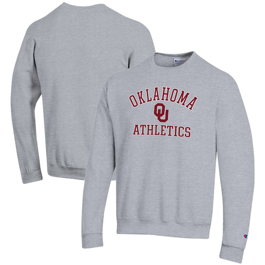 Men's Champion  Gray Oklahoma Sooners Athletics Logo Pullover Sweatshirt