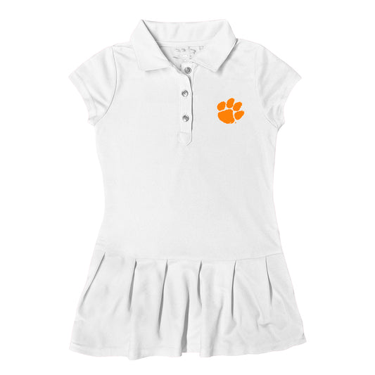 Girls Toddler Garb  White Clemson Tigers Caroline Cap Sleeve Polo Dress