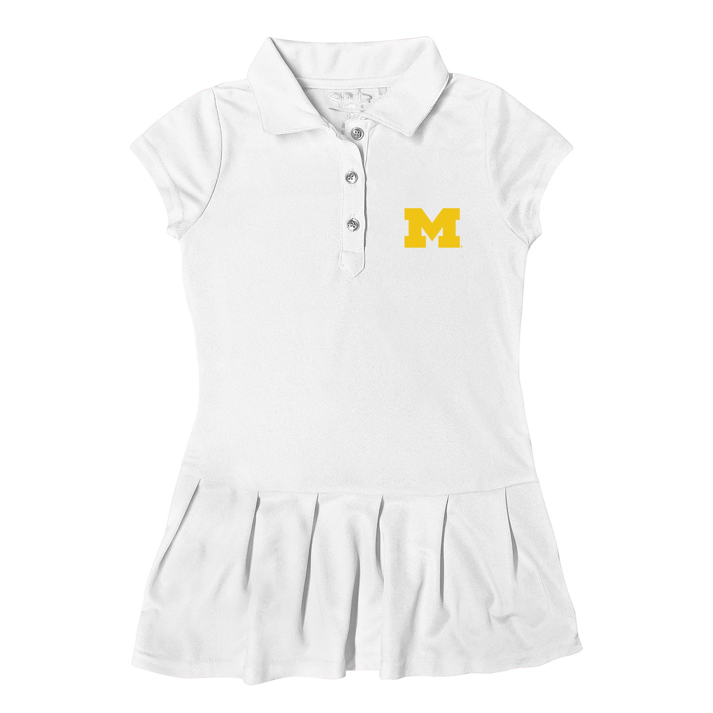 Girls Toddler Garb  White Michigan Wolverines Caroline Cap Sleeve Polo Dress