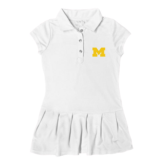 Girls Toddler Garb  White Michigan Wolverines Caroline Cap Sleeve Polo Dress