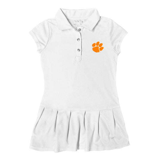 Girls Infant Garb  White Clemson Tigers Caroline Cap Sleeve Polo Dress