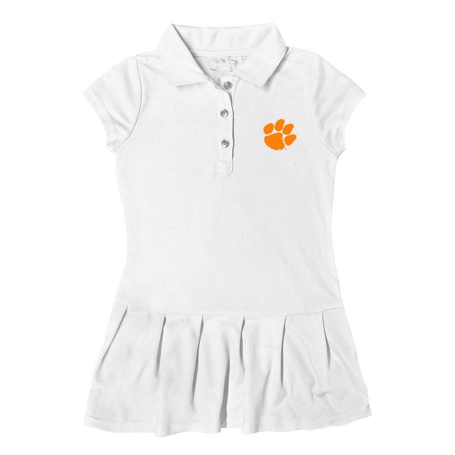 Girls Infant Garb  White Clemson Tigers Caroline Cap Sleeve Polo Dress