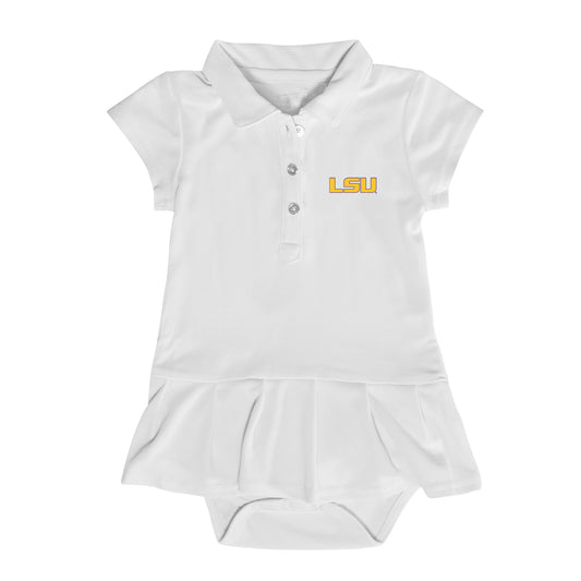 Girls Infant Garb  White LSU Tigers Caroline Cap Sleeve Polo Dress