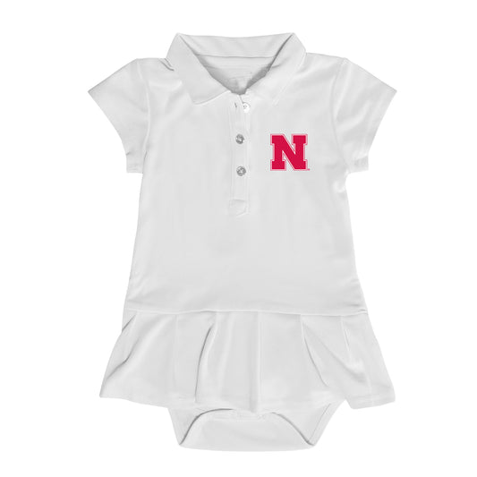 Girls Infant Garb  White Nebraska Huskers Caroline Cap Sleeve Polo Dress