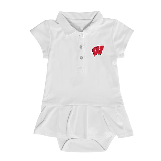 Girls Infant Garb  White Wisconsin Badgers Caroline Cap Sleeve Polo Dress