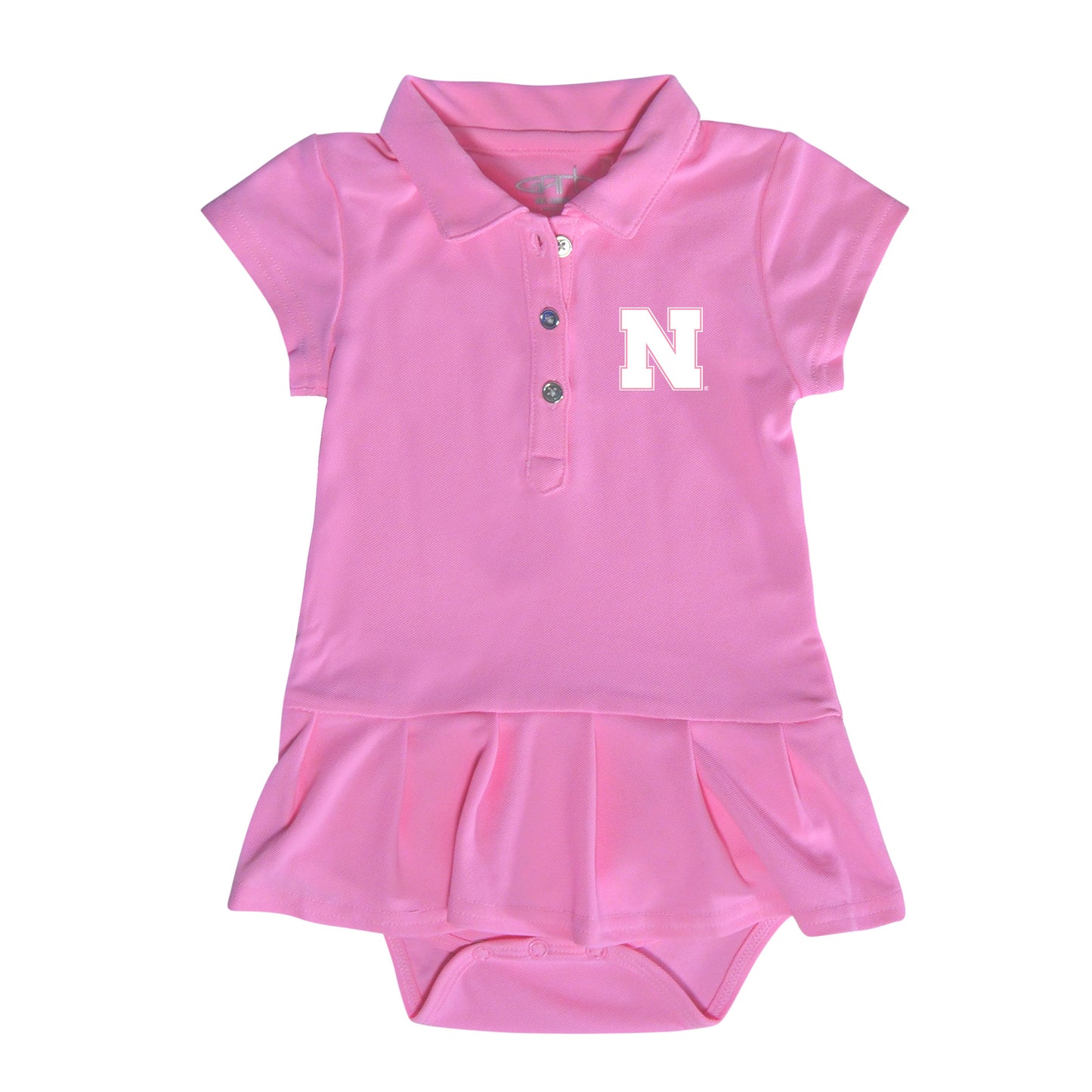 Girls Infant Garb  Pink Nebraska Huskers Caroline Cap Sleeve Polo Dress