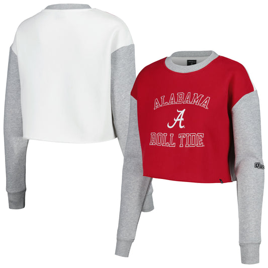 Women's Hype and Vice Crimson Alabama Crimson Tide Colorblock Rookie Crew Pullover Sweatshirt