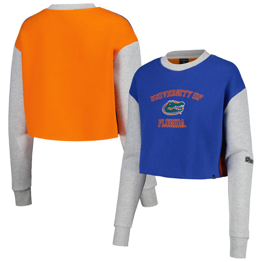 Women's Hype and Vice Royal Florida Gators Colorblock Rookie Crew Pullover Sweatshirt