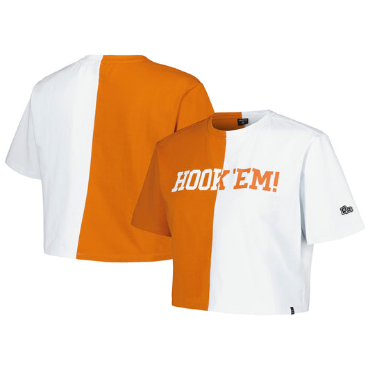 Women's Hype and Vice Texas Orange/White Texas Longhorns Color Block Brandy Cropped T-Shirt