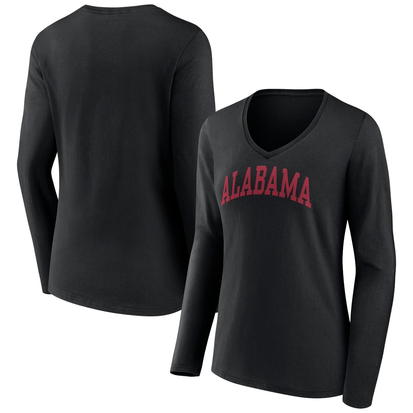 Women's Fanatics Black Alabama Crimson Tide Basic Arch Long Sleeve V-Neck T-Shirt