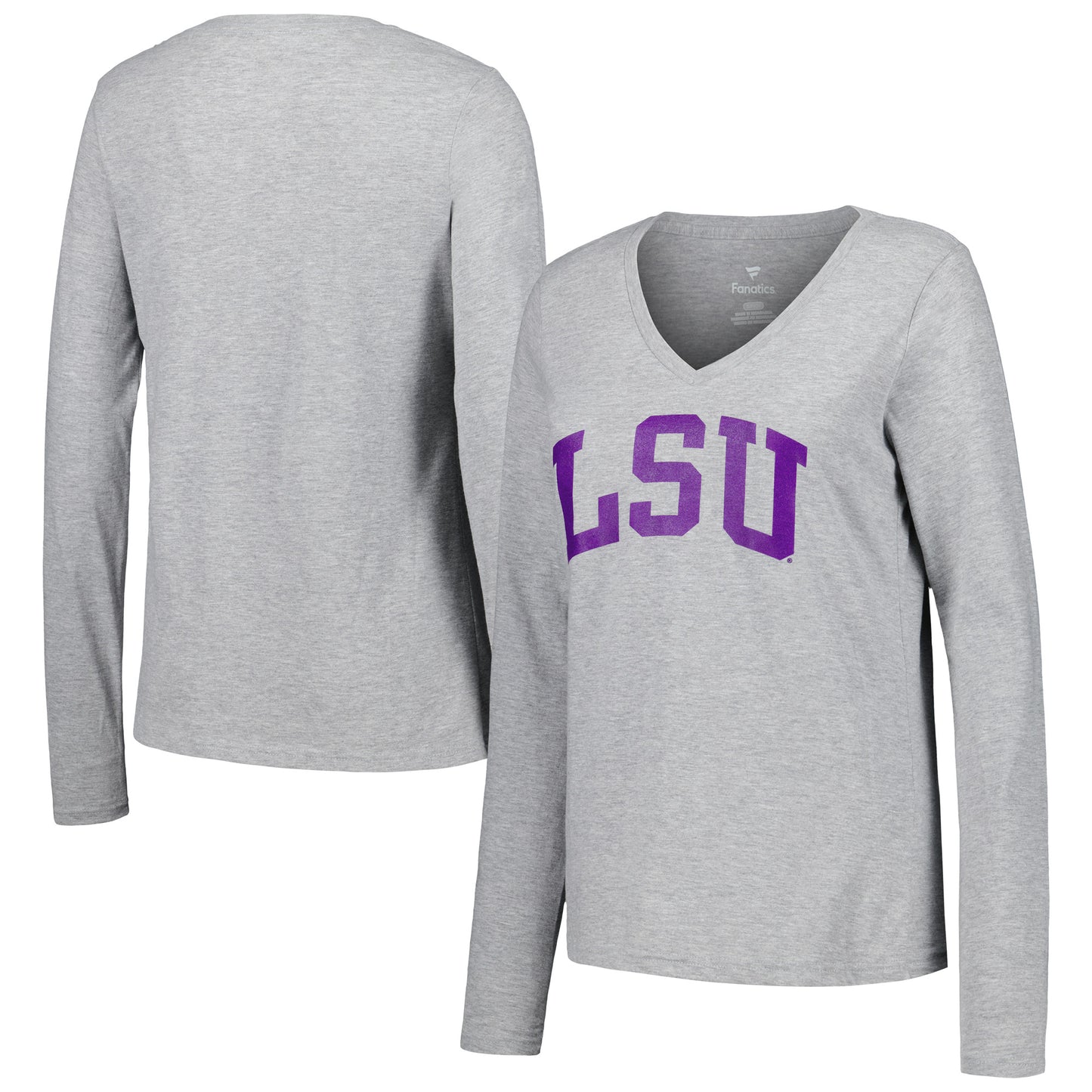 Women's Fanatics Heather Gray LSU Tigers Basic Arch Long Sleeve V-Neck T-Shirt