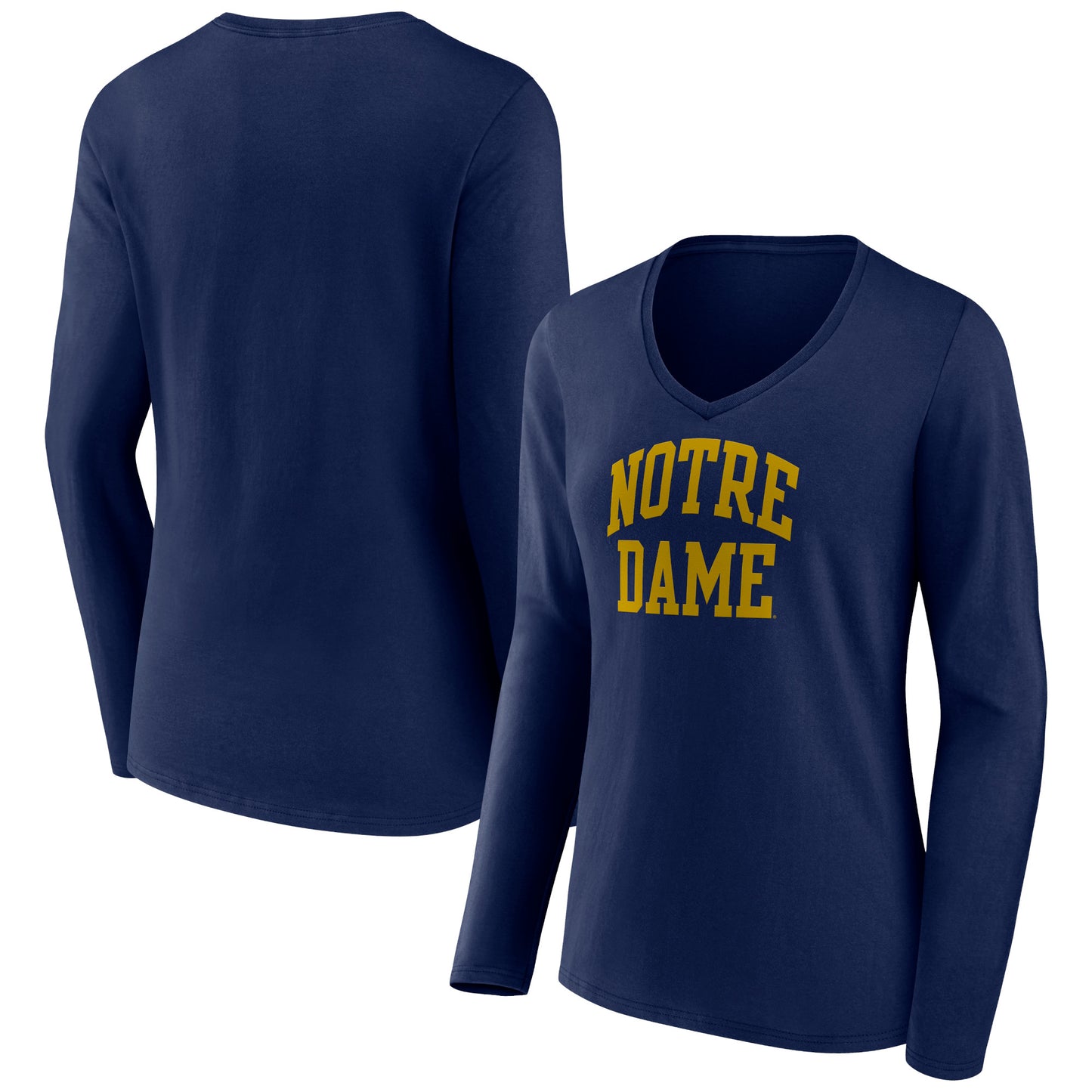 Women's Fanatics Navy Notre Dame Fighting Irish Basic Arch Long Sleeve V-Neck T-Shirt