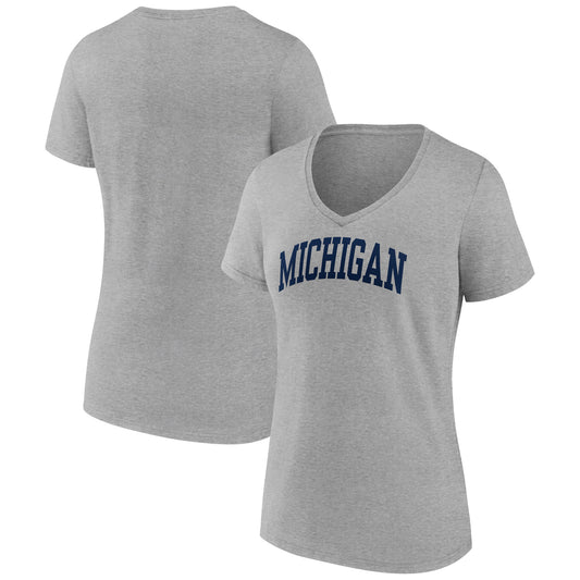 Women's Fanatics Heather Gray Michigan Wolverines Basic Arch V-Neck T-Shirt