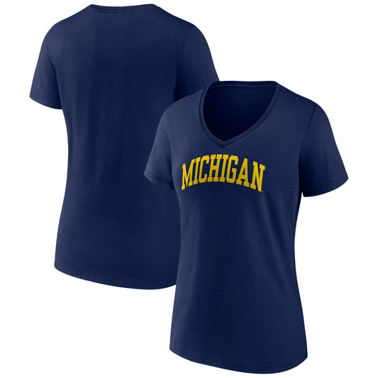 Women's Fanatics Navy Michigan Wolverines Basic Arch V-Neck T-Shirt