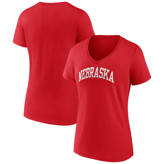 Women's Fanatics Scarlet Nebraska Huskers Basic Arch V-Neck T-Shirt