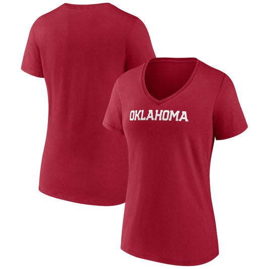 Women's Fanatics Crimson Oklahoma Sooners Basic Arch V-Neck T-Shirt